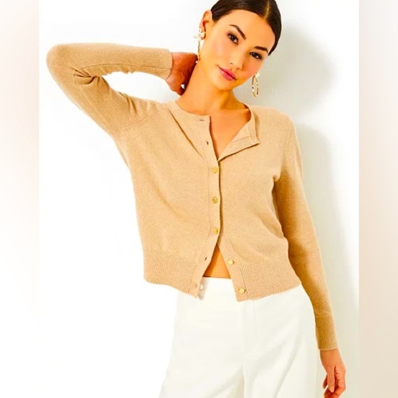 Lilly Pulitzer Matching Button Up Cardigan and Tank Top Sweater Set Beige - Picture 1 of 6